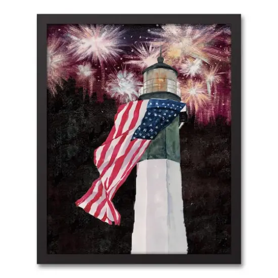 Patriotic Lighthouse Black Framed Canvas {1}