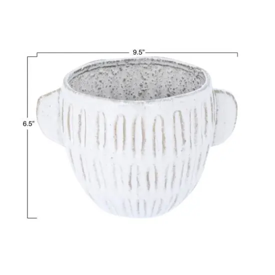 6.5" Glazed Embossed Stoneware Planter  {8}