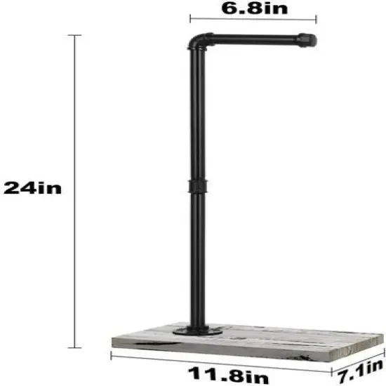 NEX&trade; Freestanding Iron Pipe Toilet Paper Holder with Solid Wood Base White {4}