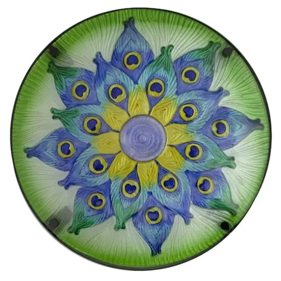 19" Green & Blue Peacock Flower Tail Glass Patio Side Table {4}