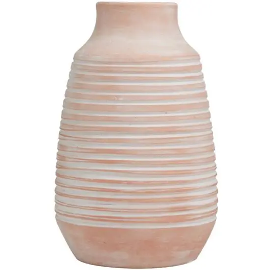 15" Pink Whitewashed Ribbed Terra Cotta Vase {5}