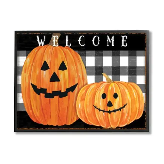 Stupell Industries Halloween Welcome Happy Pumpkins with Black Frame Wall Accent {1}