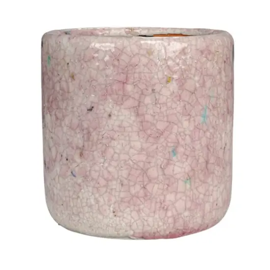 Hello Honey&reg; 4.75" Matte Pink Crackle Glaze Decorative Terra Cotta Planter {8}