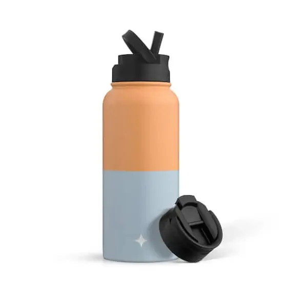 JoyJolt® 32oz. Vacuum Insulated Water Bottle With Flip Lid & Sport Straw Lid Orange/Blue {1}