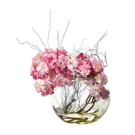 10" Cherry Blossom Arrangement in Glass Vase {1}