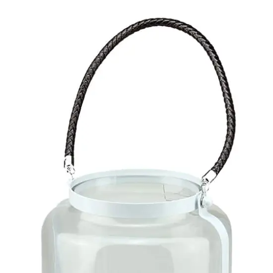 17" White Framed Glass Pillar Candle Holder Lantern {3}