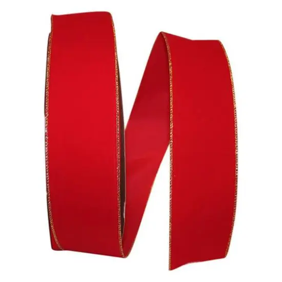 JAM Paper 2.5" x 50yd. Velvet Wired Value Ribbon Red/Gold {1}