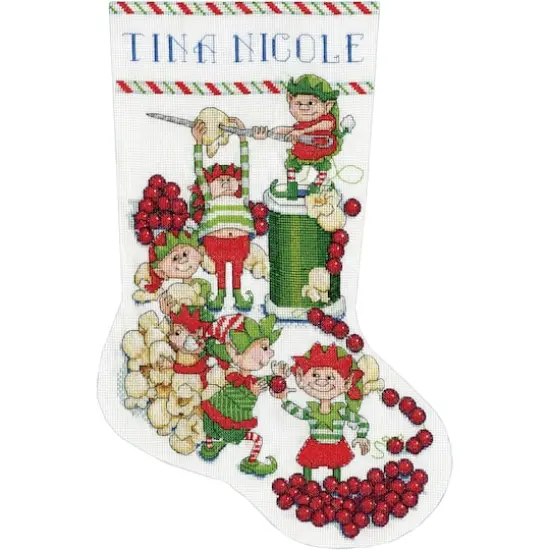 Design Works™ Popcorn Elves Counted Cross Stitch Stocking Kit {4}