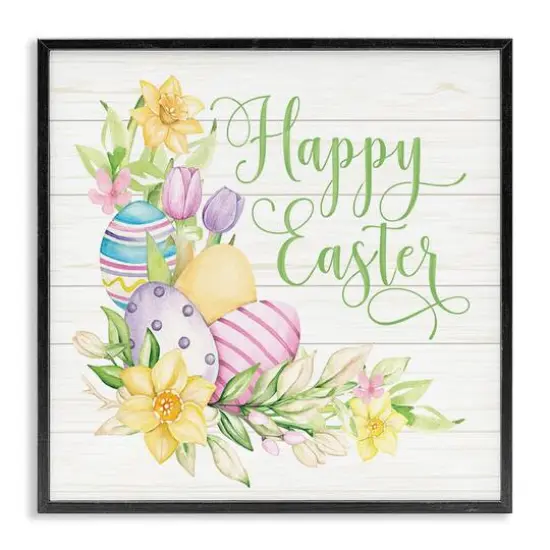 Stupell Industries Happy Easter Daffodils Framed Giclee Art Black {1}