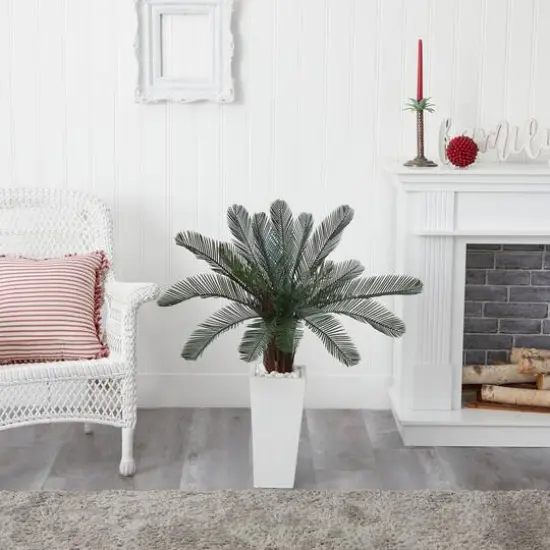 3.5ft. Cycas Tree in White Tower Planter {6}