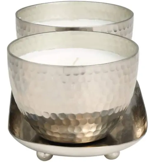 Sweet Bamboo Scented Candles in Silver Hammered Bowls Set {4}