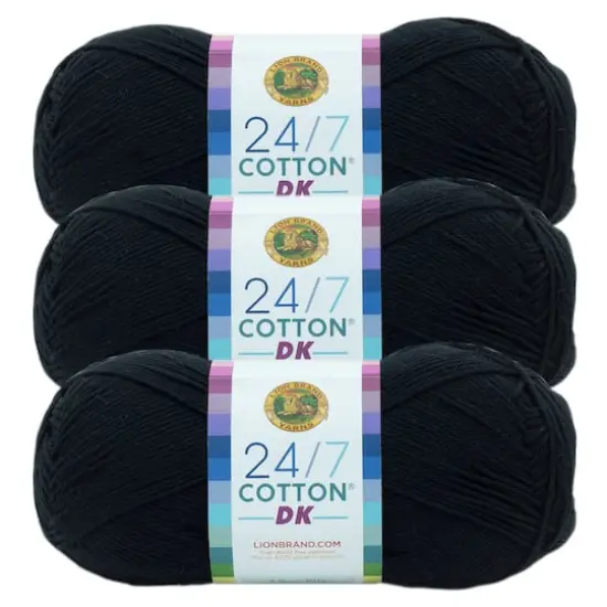 3 Pack Lion Brand&reg; 24/7 Cotton&reg; DK Yarn Caviar {1}