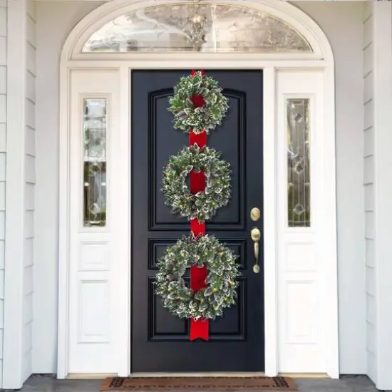 18", 22", & 26" Triple Wreath Door D&eacute;cor Piece With Warm White Twinkle LED Lights {3}