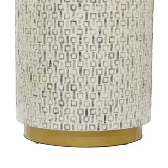 22" Mother of Pearl & Wood Round Accent Table White {8}