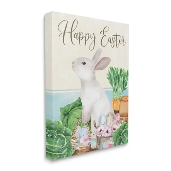 Stupell Industries Happy Easter Bunny Rabbit Greens Eggs Basket Canvas Wall Art {4}