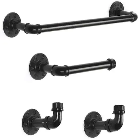 Black 4-Piece Wall Mounted Industrial Pipe Bathroom Hardware Set {1}