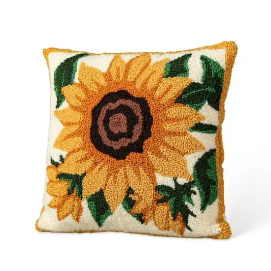 Glitzhome&reg; 14" Fall Hooked Sunflower Pillow {1}