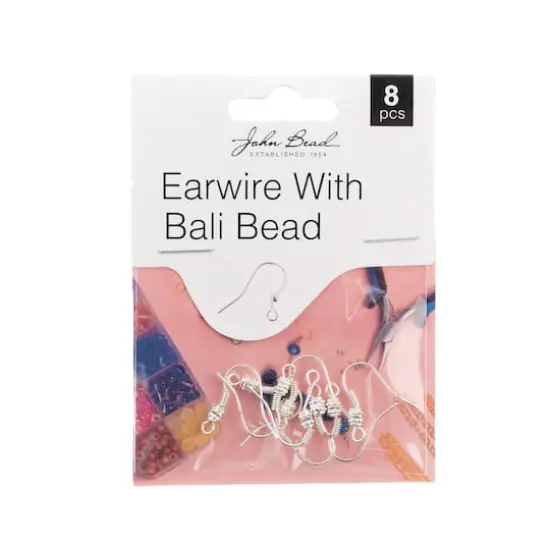 John Bead Must Have Findings 18mm Earwire with Bali Bead, 8ct. Silver {1}