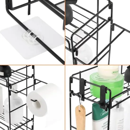 Over The Toilet Storage Shelf Organizer Basket with Paper Towel Holder {4}