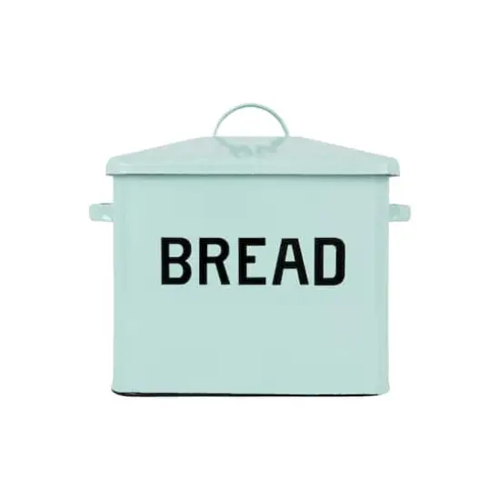 Hello Honey&reg; Enameled Metal Distressed "BREAD" Box with Lid Light Blue {1}