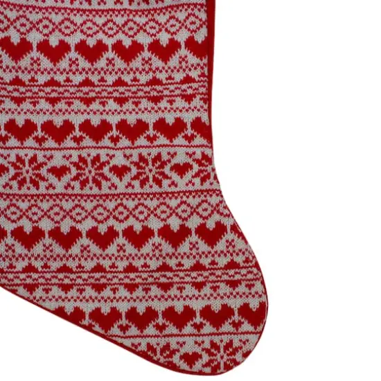 19" Red & White Hearts with Snowflakes Knit Christmas Stocking Faux Fur Cuff {4}