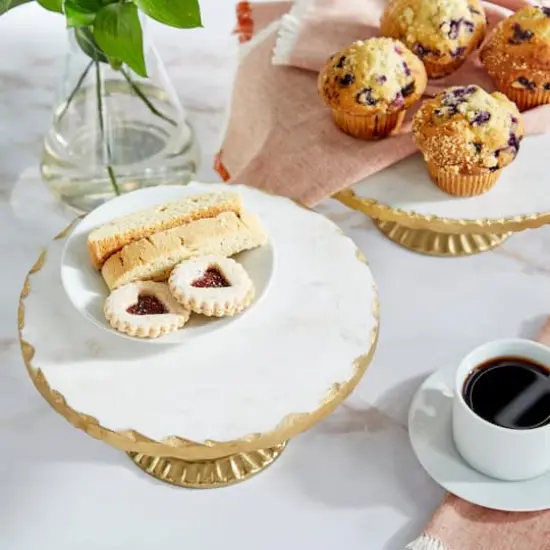 Set of 2 Gold Marble Natural Cake Stand, 12", 10" {9}