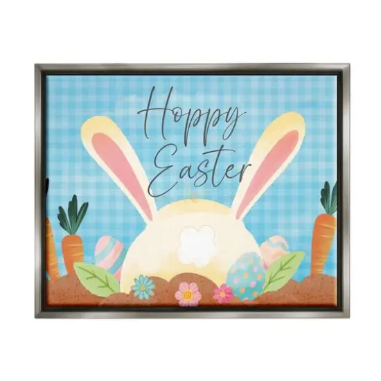 Stupell Industries Happy Easter Spring Carrot Garden Floater Framed Art Gray {1}