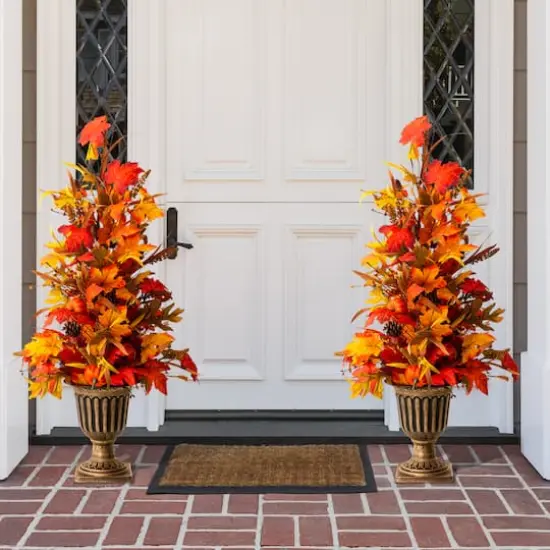 Glitzhome&reg; 3ft. Fall Lighted Maple Leaves Tree in Urn with Timer {14}