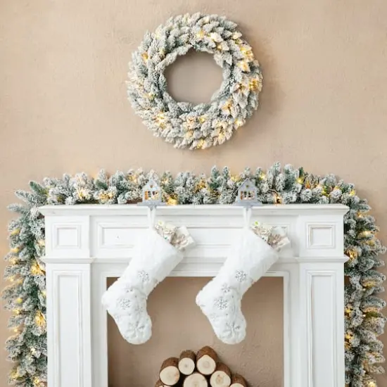 Glitzhome&reg; 6ft. Pre-Lit Snow Flocked Christmas Garland, 2ct. {4}