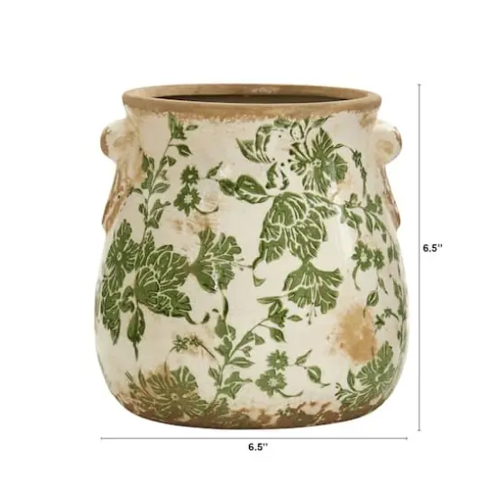 6.5" Tuscan Ceramic Green Scroll Planter {3}
