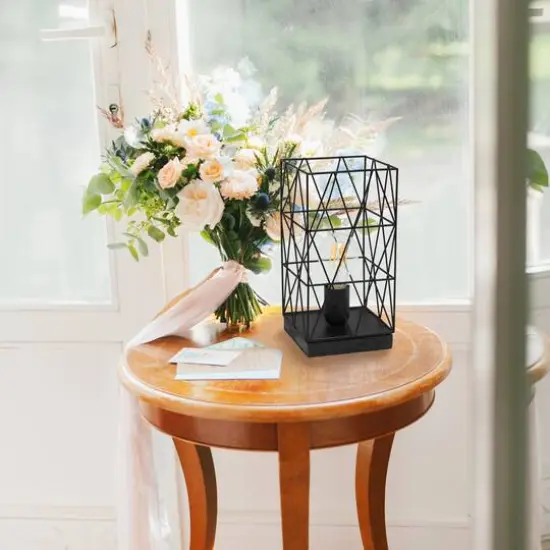 Simple Designs 10" Geometric Square Metal Table Lamp Black {6}