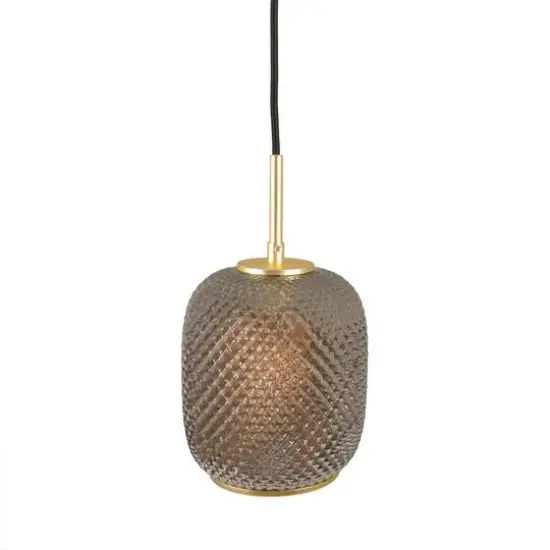 Hello Honey® Smoked Embossed Glass Shade Pendant Lamp with Brass Accents {3}
