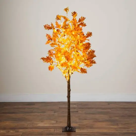 5ft. Pre-Lit Burnt Orange Autumn Maple Artificial Fall Tree with 240 Warm White LED Lights {9}