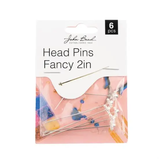 John Bead Must Have Findings 2" Fancy Head Pins, 6ct. Silver {1}