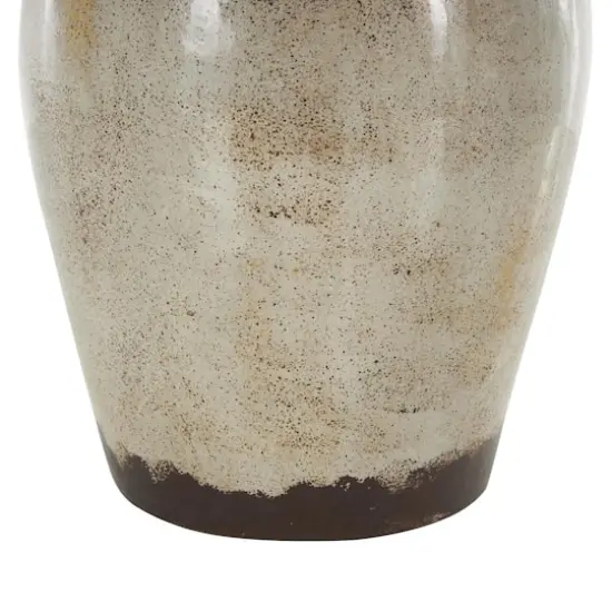 13.75" Cream Ceramic Antique Amphora Vase with Speckled Texturing {6}