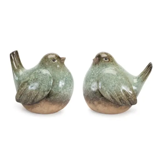 Ceramic Bird Figurines with Unglazed Accents Set {6}