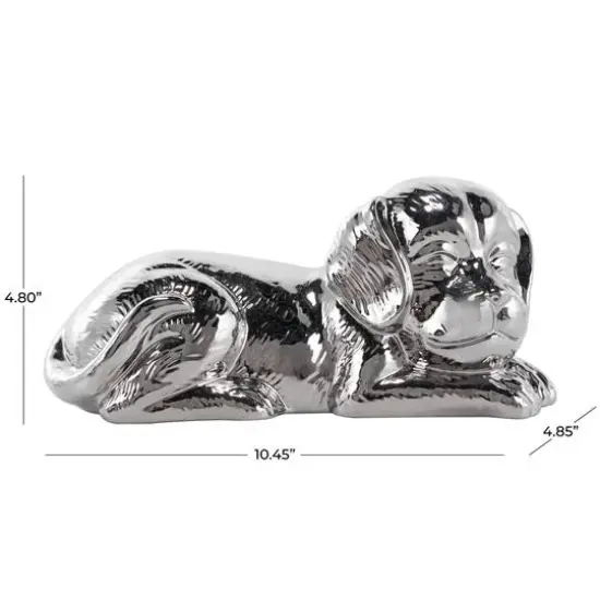 10" Silver Ceramic Laying Dog Sculpture {6}