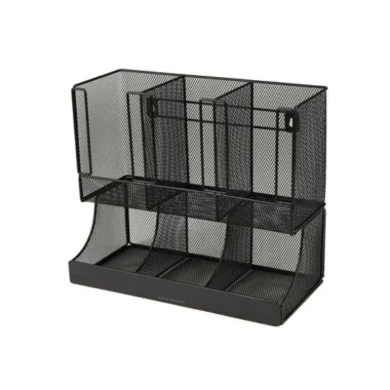 Mind Reader Black Metal Mesh 6 Compartment Upright Breakroom Coffee Condiment and Cup Storage Organizer {9}