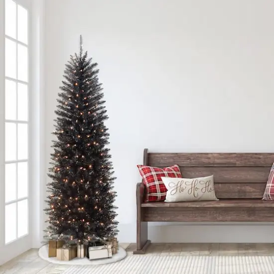 6.5ft. Pre-Lit Black Pencil Fraser Fir Artificial Christmas Tree, Clear Lights {3}