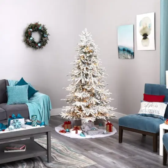 6.5ft. Pre-Lit Flocked Grand Northern Rocky Fir Artificial Christmas Tree, Warm Micro LED Lights {3}