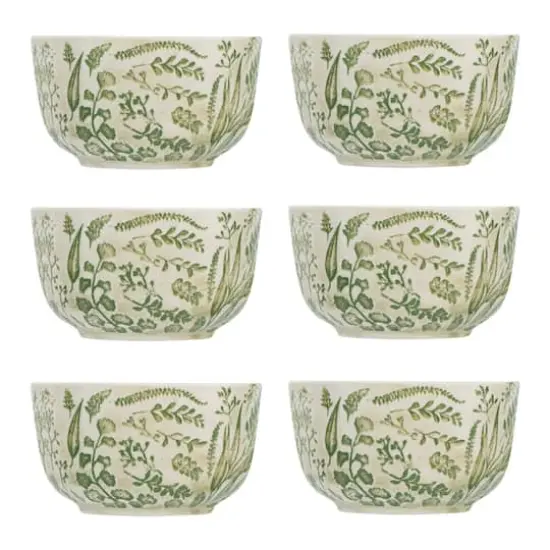 Hello Honey&reg; White Hand Stamped & Embossed Green Pattern Stoneware Bowl Set {1}