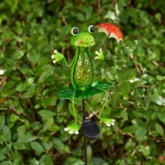 Glitzhome&reg; 39" Solar Lighted Frog Garden Stake {7}