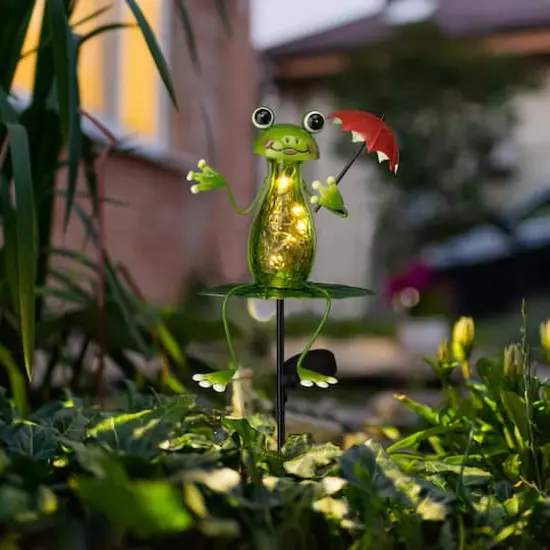 Glitzhome&reg; 39" Solar Lighted Frog Garden Stake {5}