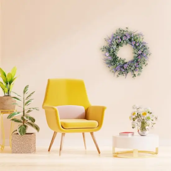 24" Purple Spring Daisy, Lavender & Eucalyptus Floral Wreath {5}