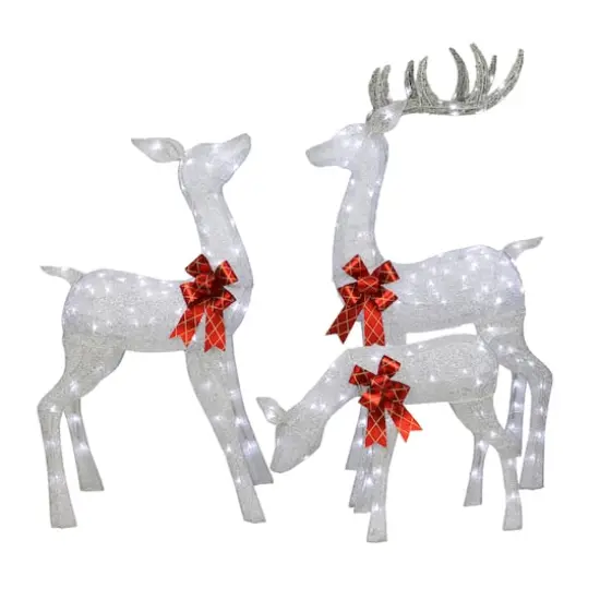 3-Piece Outdoor Pre-Lit Silver Deer Family {1}