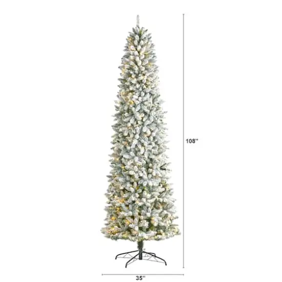 9ft. Pre-Lit Slim Flocked Montreal Fir Artificial Christmas Tree, White LED Lights {3}
