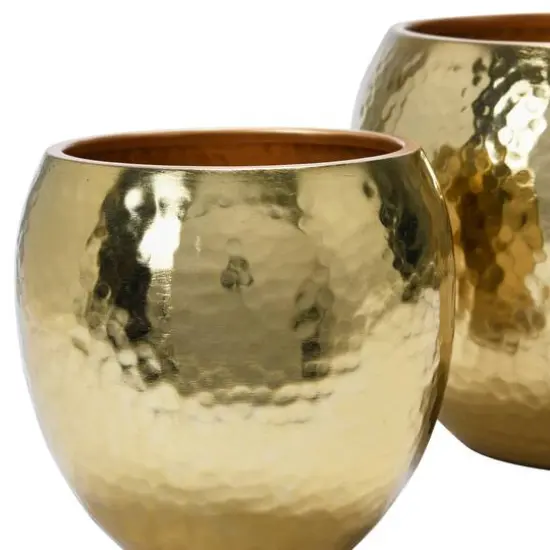 Hello Honey&reg; Brass Finish Hammered Metal Planters Set {4}