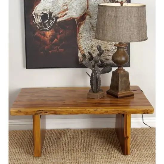 Brown Wood Contemporary Coffee Table, 16" x40" x24" {10}