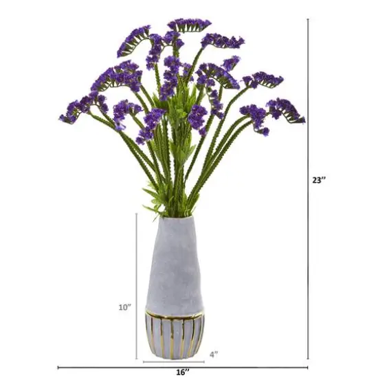 23" Baby's Breath Artificial Arrangement in Oval Vase with Gold Trimming Purple {3}