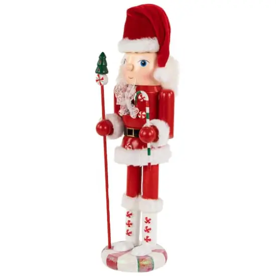 13.75" Red & White Peppermint Twist Mrs. Claus Wooden Christmas Nutcracker {5}